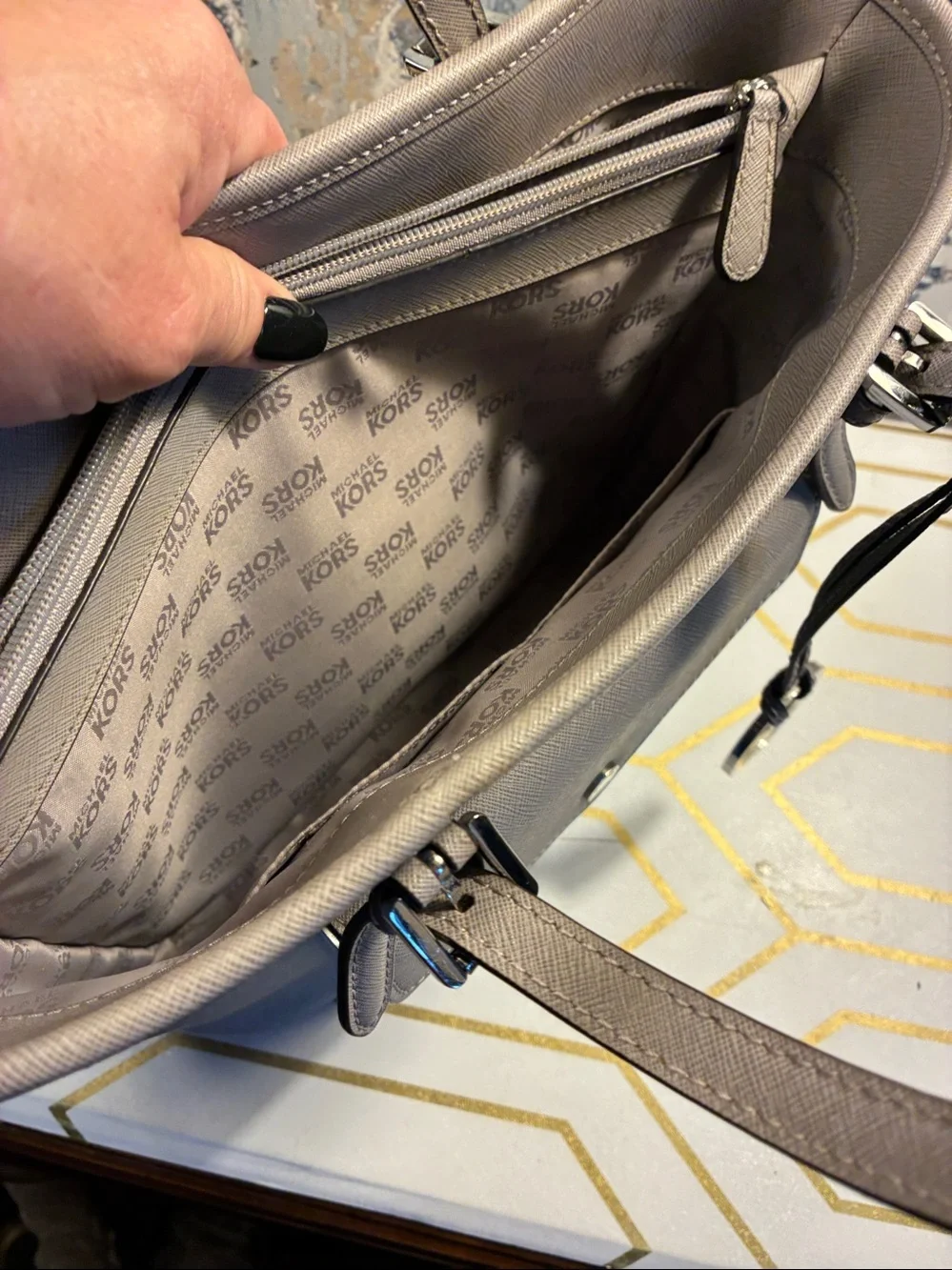 EUC Michael Kors Taupe Saffiano Leather Tote with MK Charm